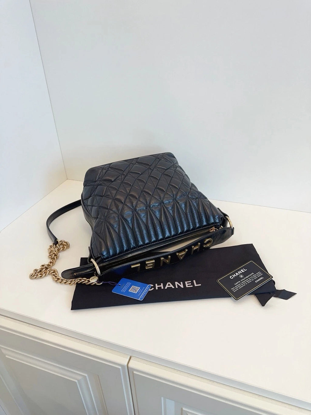 Chanel Oil Wax Leather Shoulder Bag Crossbody Bag Black Women Classic