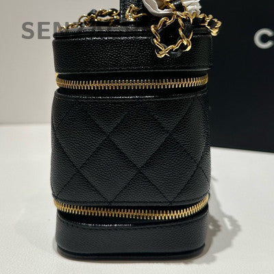 Chanel Quilted Calfskin Cosmetic Chain Crossbody Bag Black Gold