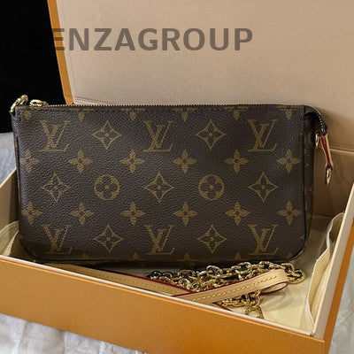 Louis Vuitton Monogram Pochette Accessoires Chain Shoulder Bag Brown