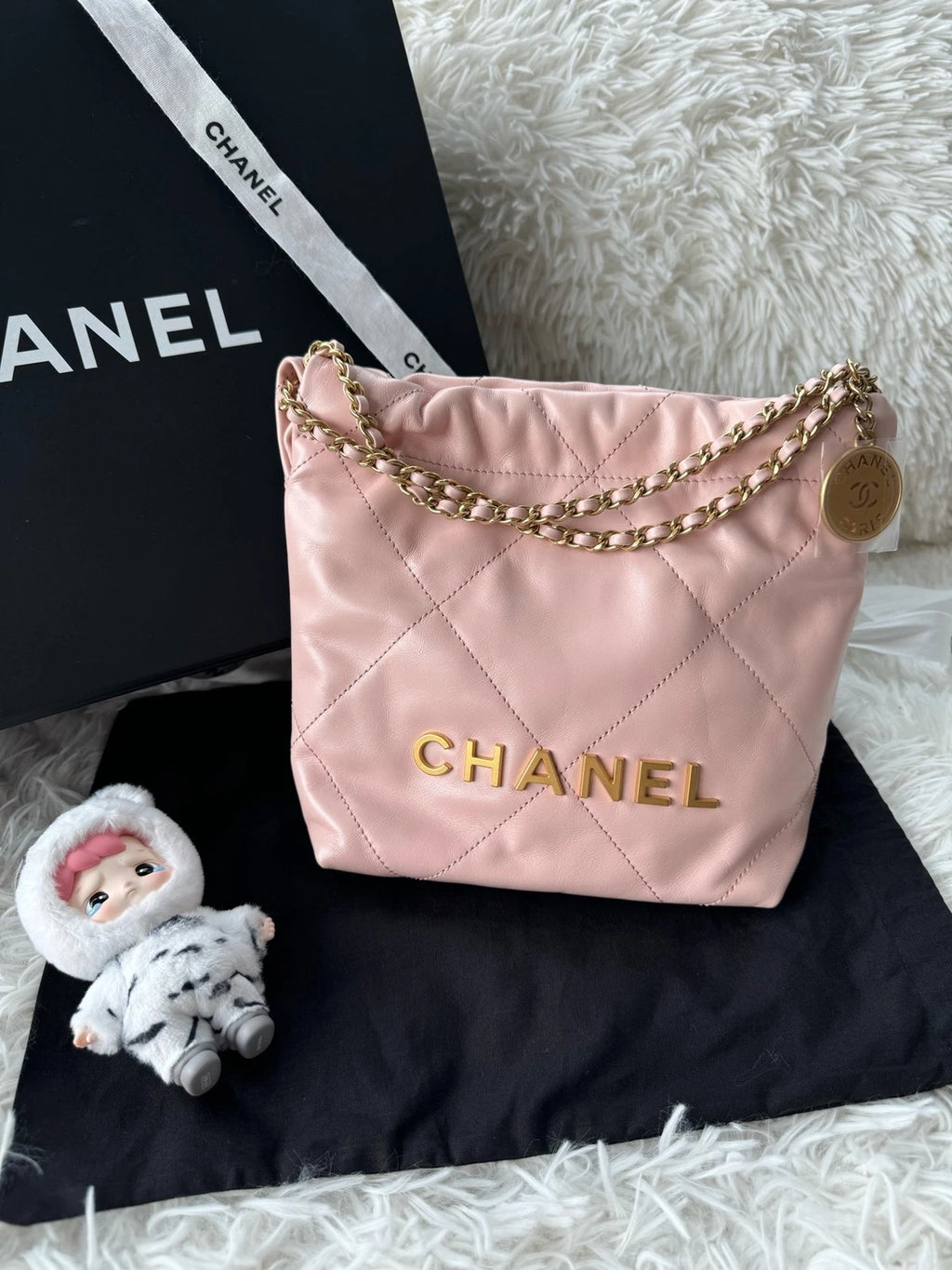 CHANEL 22bag Mini Light Pink Leather Shoulder Crossbody Women