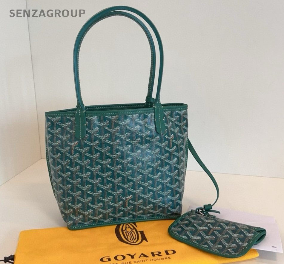 Goyard Anjou Mini Tote Top Handle Bag Shoulder Bag Green Silver Women Classic