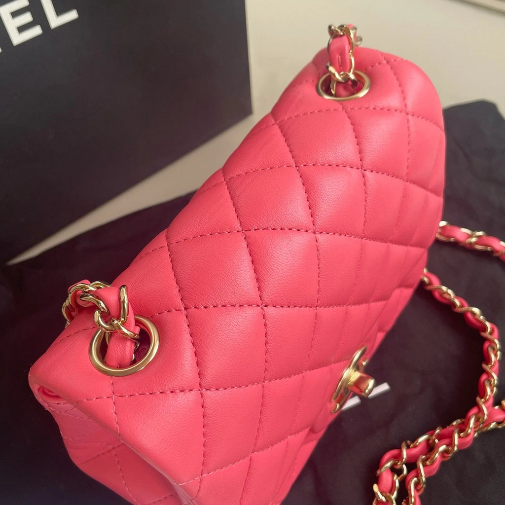 Chanel Classic Flap Lambskin Chain Shoulder Crossbody Pink Gold Diamond Women
