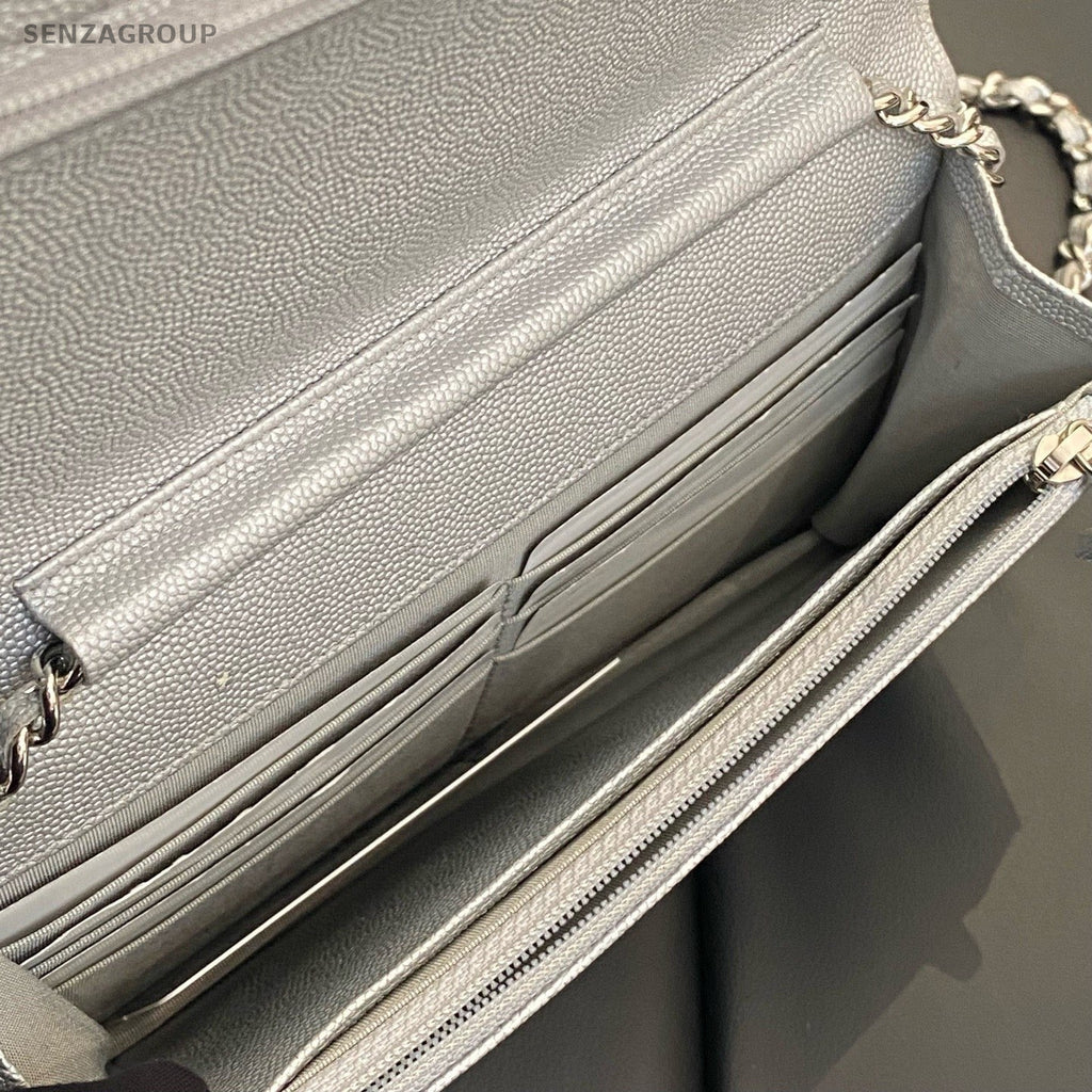 Chanel WOC Chain Lambskin Shoulder Bag Crossbody Silver Women Classic Designer