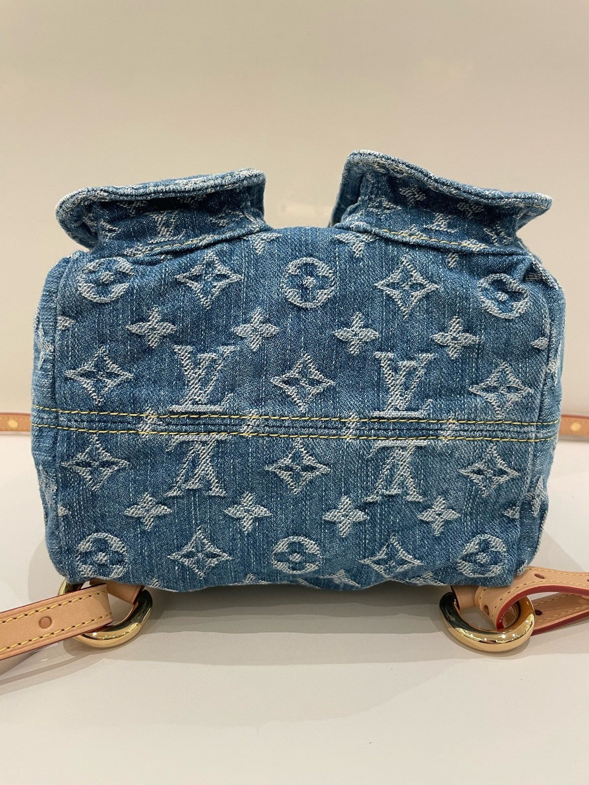 Louis Vuitton Denim Monogram Backpack Blue Gold Buckle Women's Classic