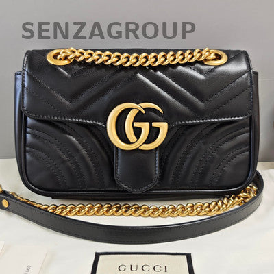 Gucci Black Gold Marmont 22 Chain Shoulder Crossbody Bag Women's Classic