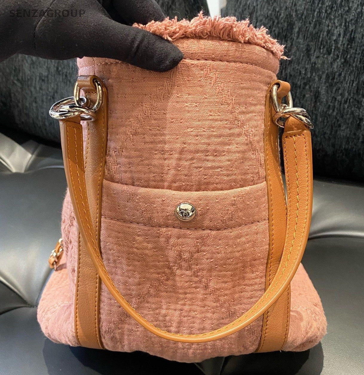 Chanel Beach Tote Chain Shoulder Bag Pink Brown Silver Women Classic