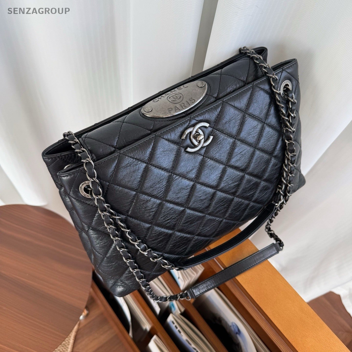 Chanel Mumbai Tote Shoulder Bag Black Silver Women