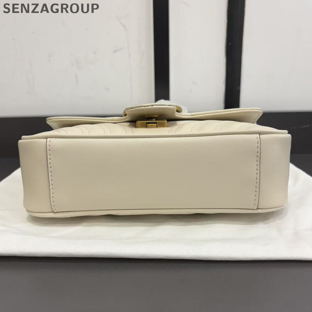 Gucci GG Marmont 22 White Gold Chain Shoulder Crossbody Bag Women's Classic