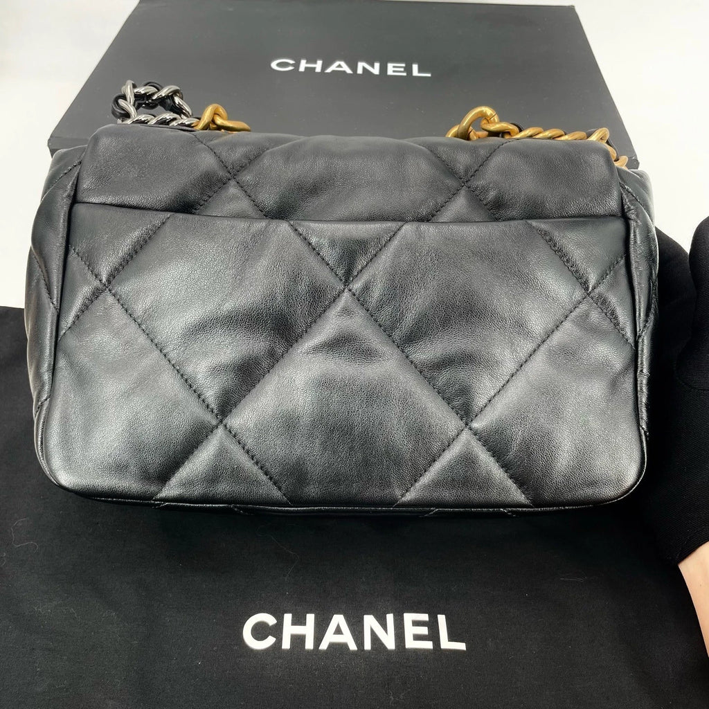 CHANEL 19 Small Black Gold Lambskin Shoulder Crossbody Bag For Women