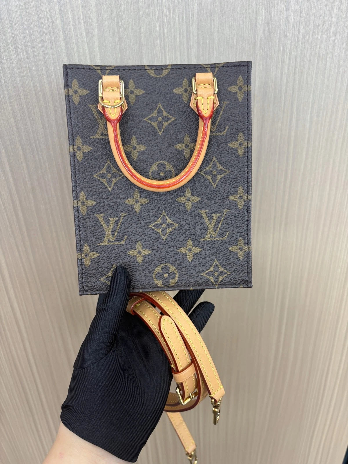 Excellent Louis Vuitton Petit Sac Plat Mini Monogram Canvas Tote Handbag