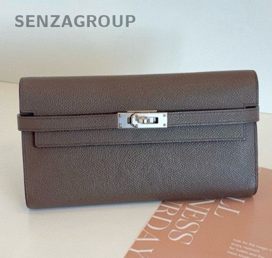 Hermes Kelly Long Wallet Clutch Gray Silver Used Women Classic