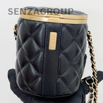 Chanel Black Quilted Lambskin Bucket Bag with Gold Chain Strap
