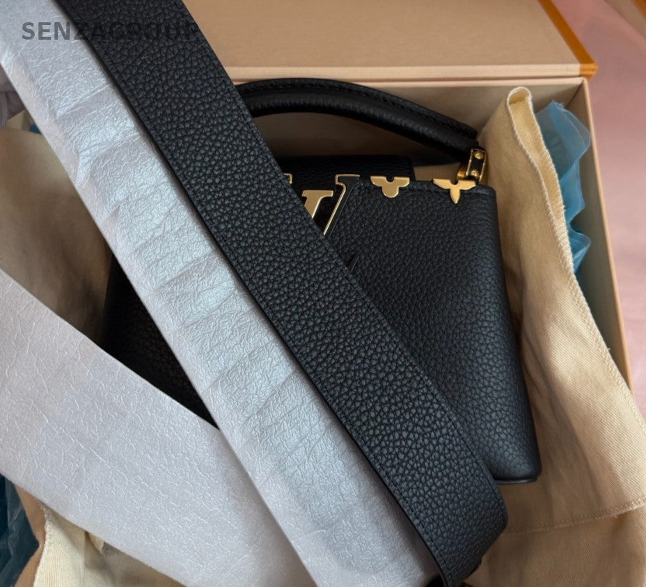 Louis Vuitton Capucines Mini Top Handle Bag Crossbody Black Gold Women Classic