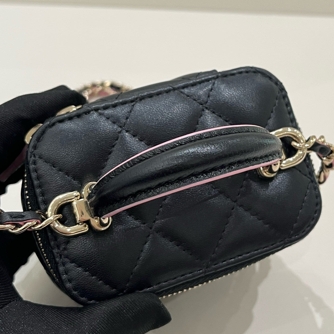 Chanel Quilted Black & Pink Mini Box Bag with Chain Strap
