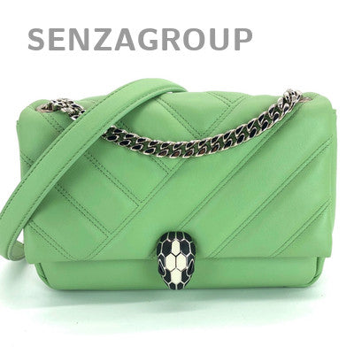Bvlgari Serpenti Cabochon Green Leather Chain Shoulder Crossbody Bag