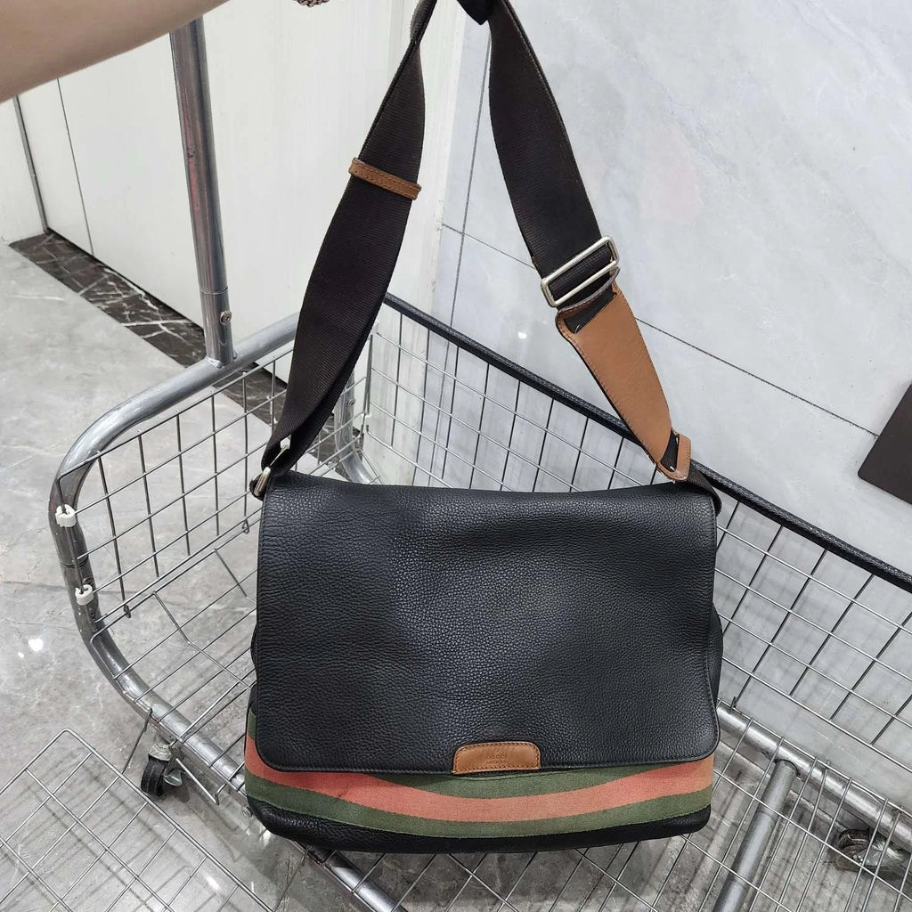 Gucci Striped Canvas Flap Messenger Shoulder Crossbody Women
