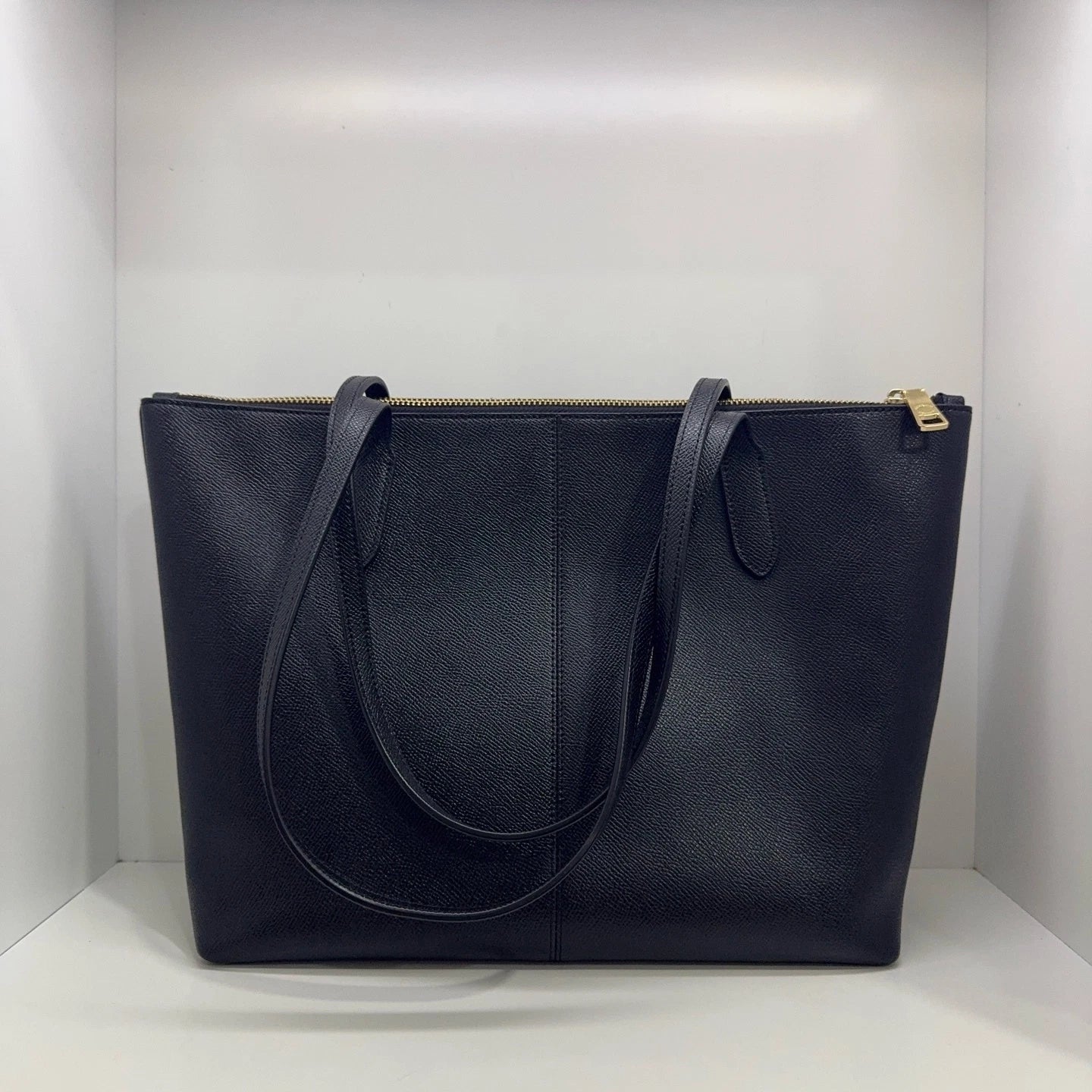 Coach Solid Leather Zip Top Tote Shoulder Handbag For Women