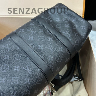 Louis Vuitton Keepall 35 Bandoulière Monogram Black Silver Unisex Travel Bag
