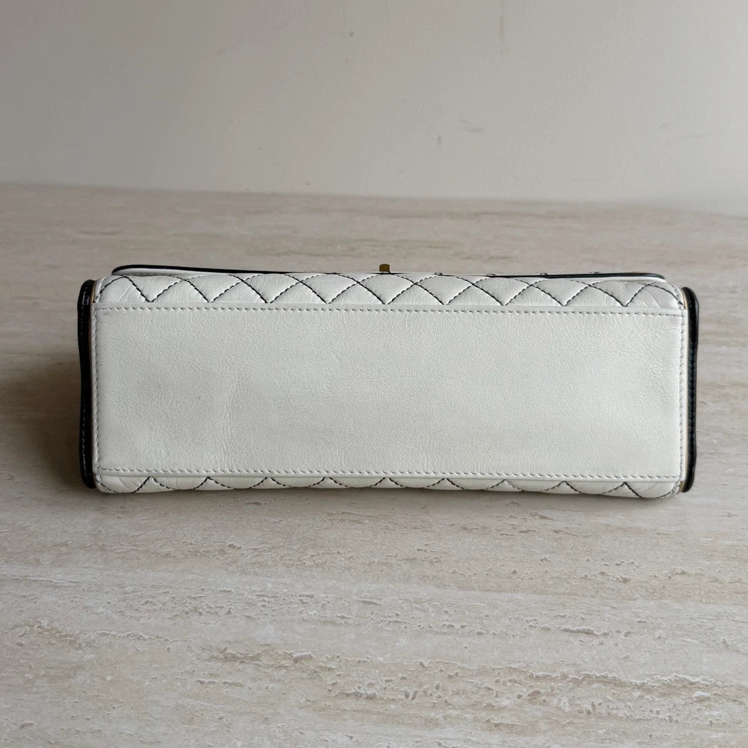 Chanel 2.55 Diamond Baguette Gold Chain Shoulder Bag in White Leather