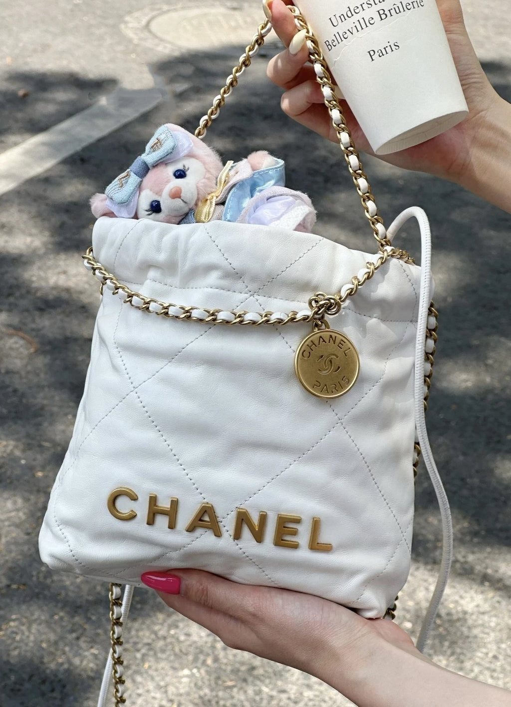 CHANEL 22Bag Mini White Calfskin Tote Handbag For Women