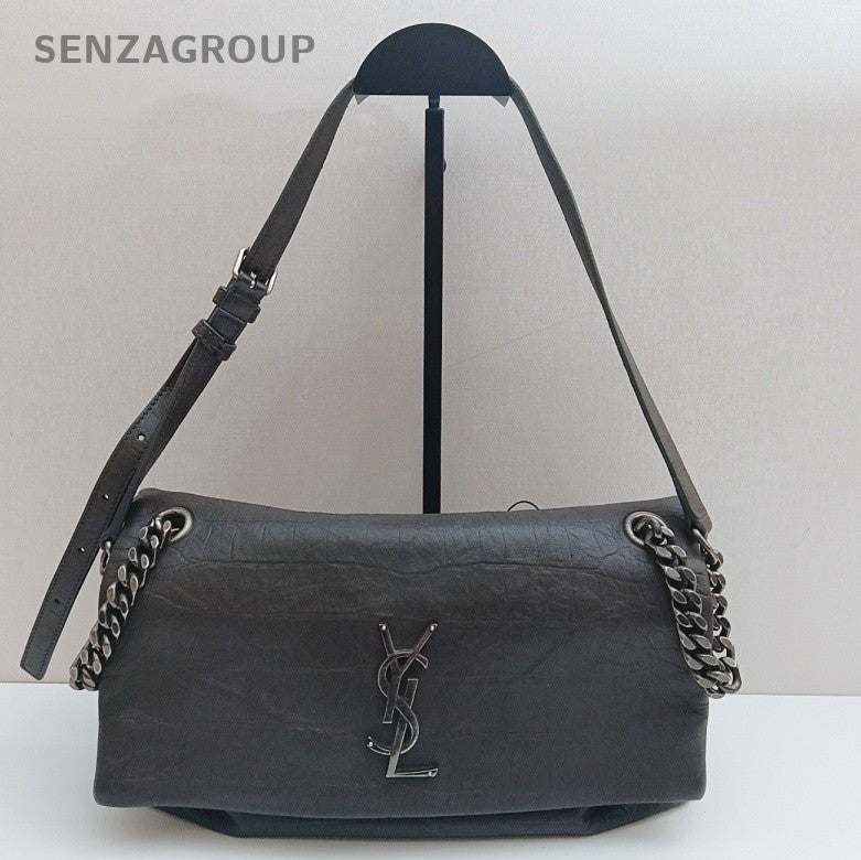 Saint Laurent Niki Chain Shoulder Bag Gray Silver Used Women Classic