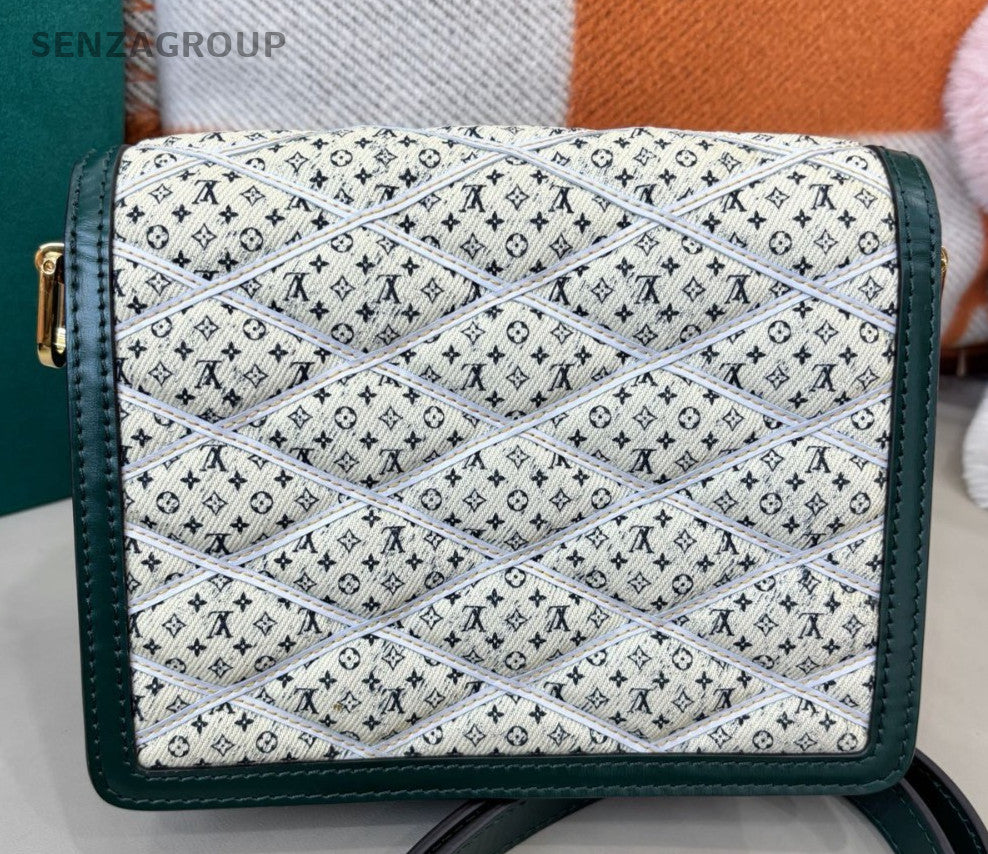 Louis Vuitton Dauphine PM Denim Shoulder Bag Crossbody White Green Women Classic