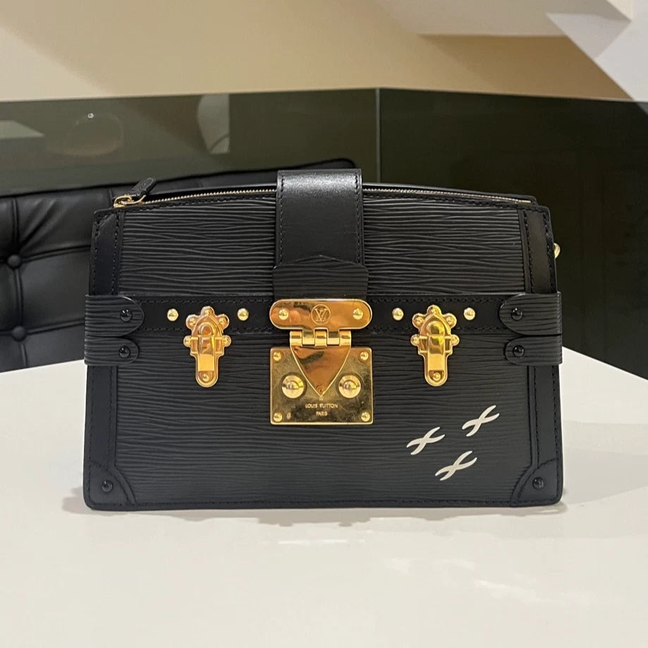 Louis Vuitton Black Leather Soft Trunk Box Crossbody Shoulder Bag