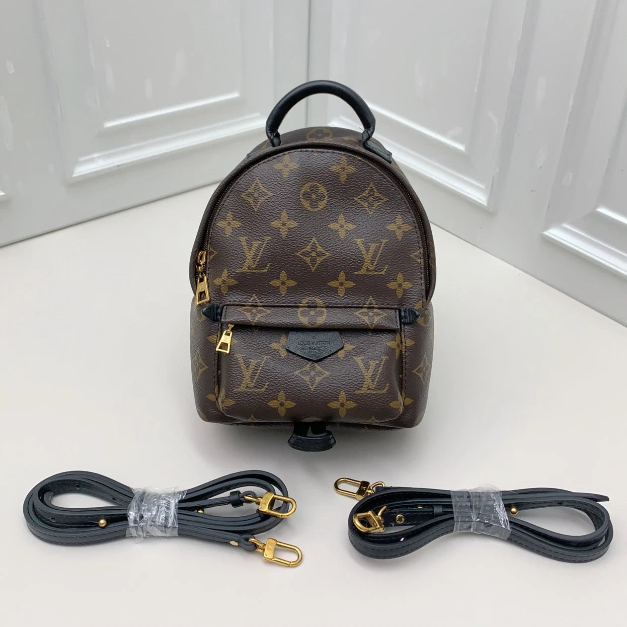 Louis Vuitton Palm Spring Monogram Canvas Backpack Brown Gold Women Classic