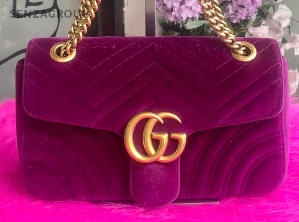 GUCCI GG Marmont 26 velvet Chain Shoulder bag Women Purple Gold