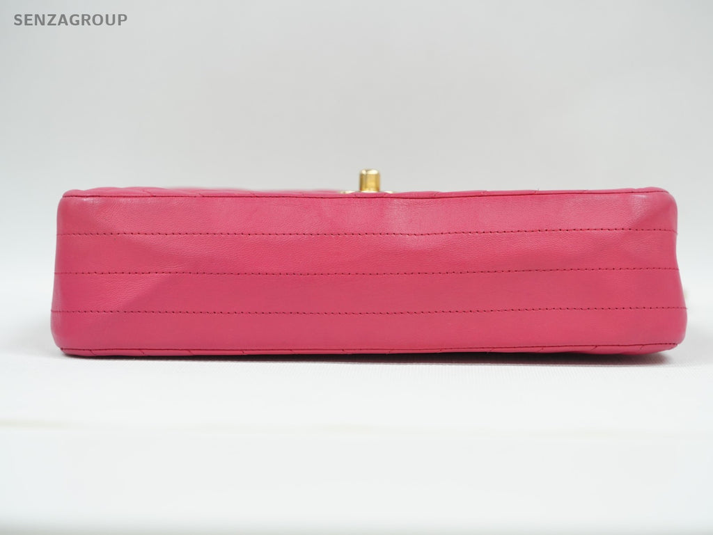 CHANEL Classic Flap MM V-Shape Pattern Chain Shoulder bag Pink Gold Women