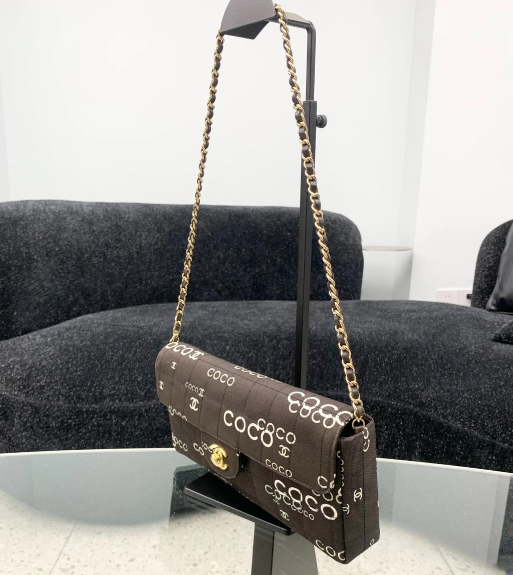 Chanel Coco Gold Chain Bag Canvas Turn Lock Shoulder Bag Women Fashion S