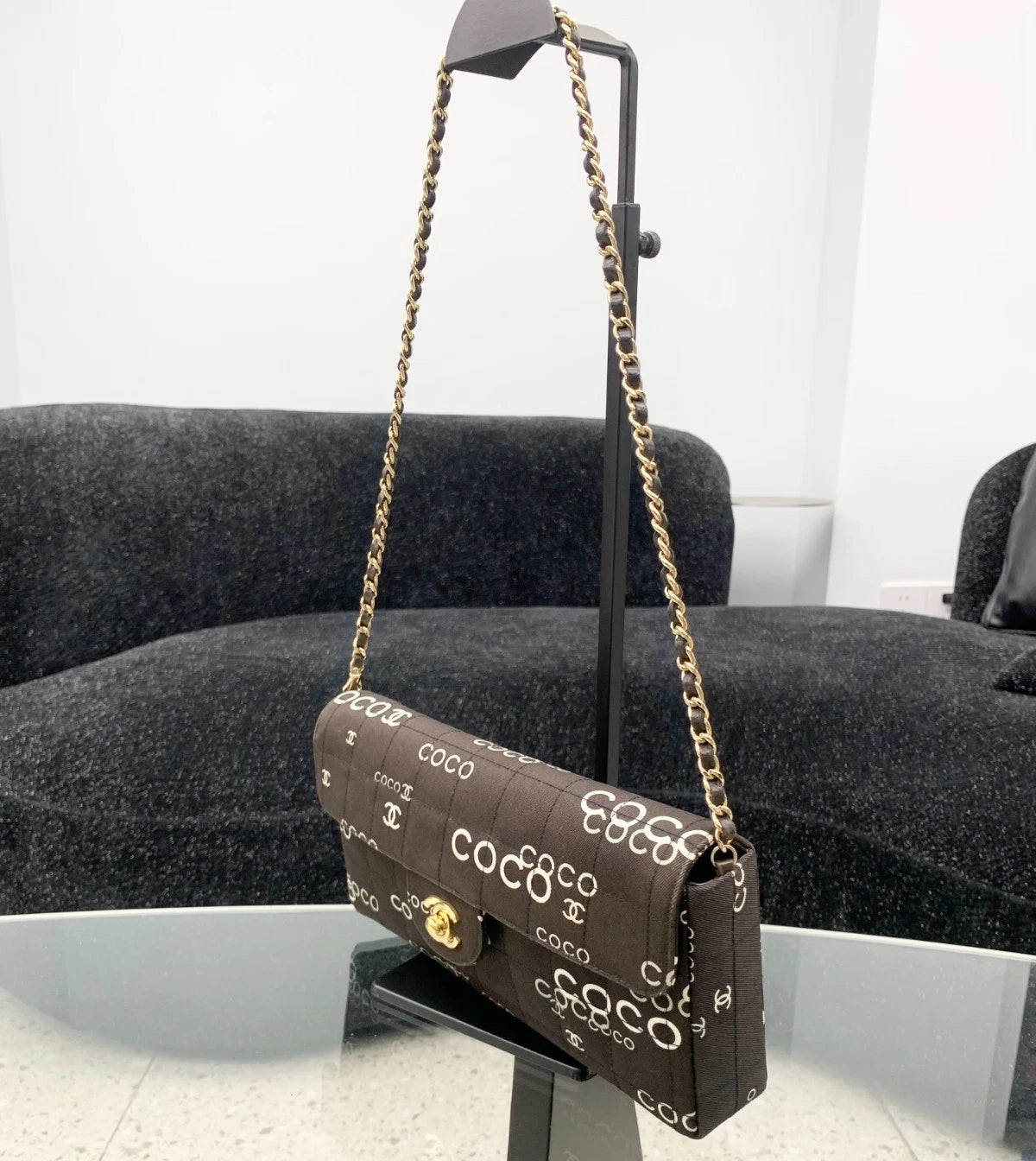 Chanel Coco Gold Chain Bag Canvas Turn Lock Shoulder Bag Women Fashion S