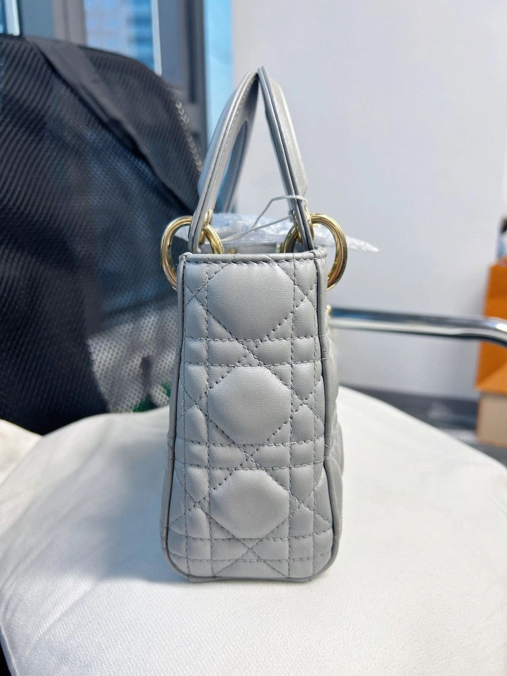 Dior Lady Dior 3-Grid Gray Handbag Shoulder Bag For Women