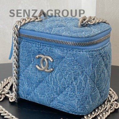 Chanel Blue Mini BOX Heart Chain Crossbody Bag Silver Hardware