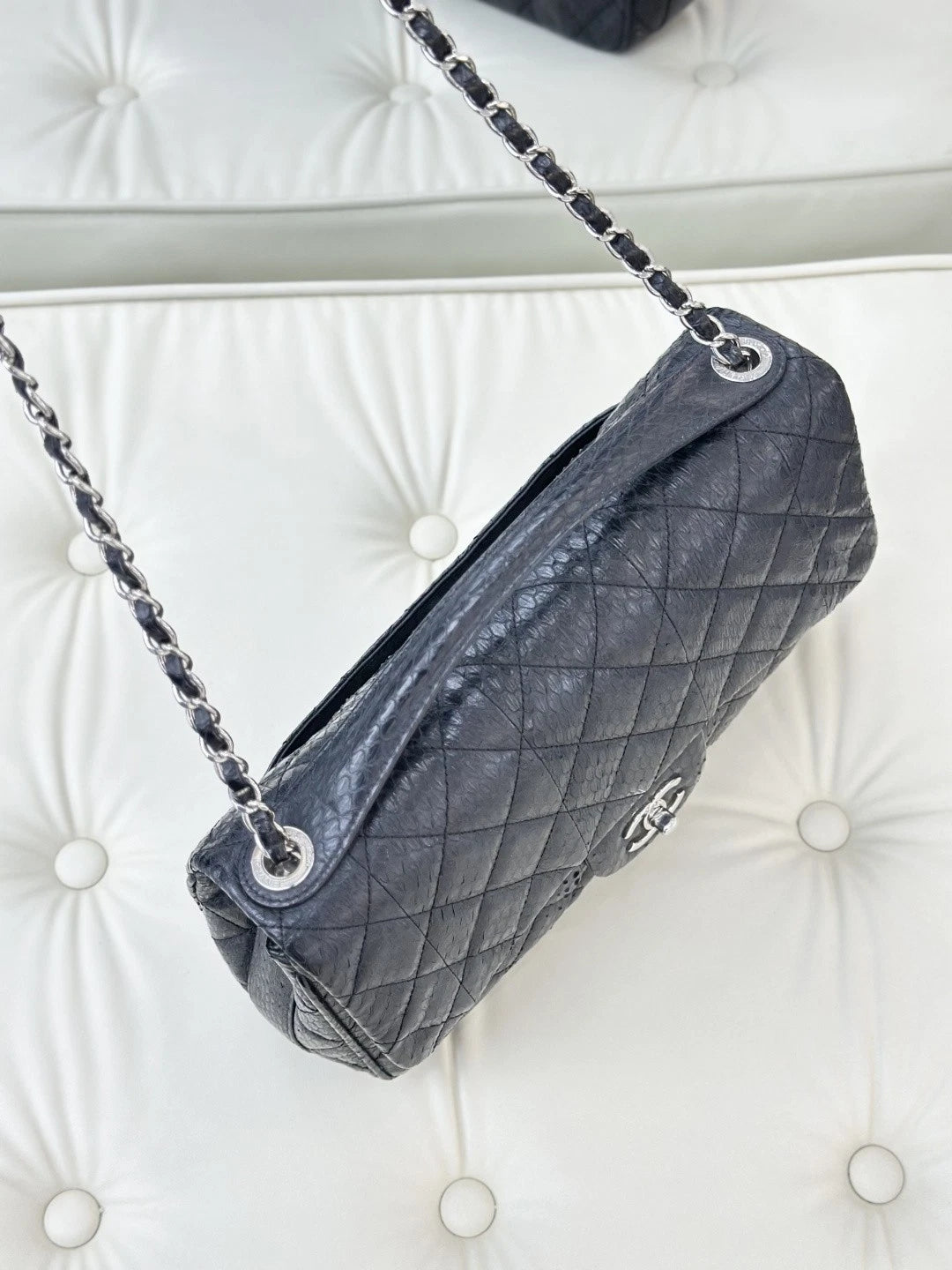 Chanel Classic Flap Jumbo Chain Crossbody Top Handle Bag Black Silver Women