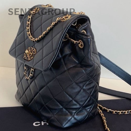 Chanel 24P Chain Backpack  Black Gold Diamond Used Women Classic