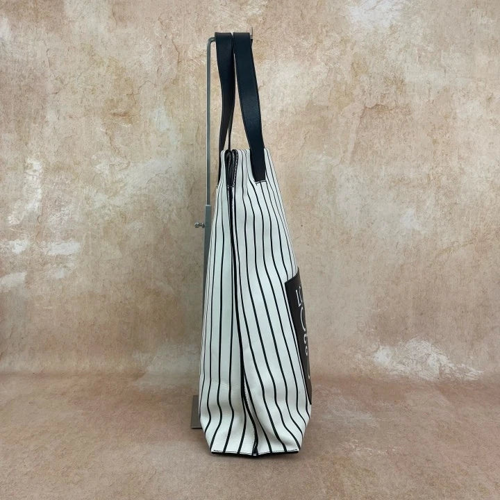 Loewe Canvas Women's Black White Stripe Vertical Tote Shopping Bag