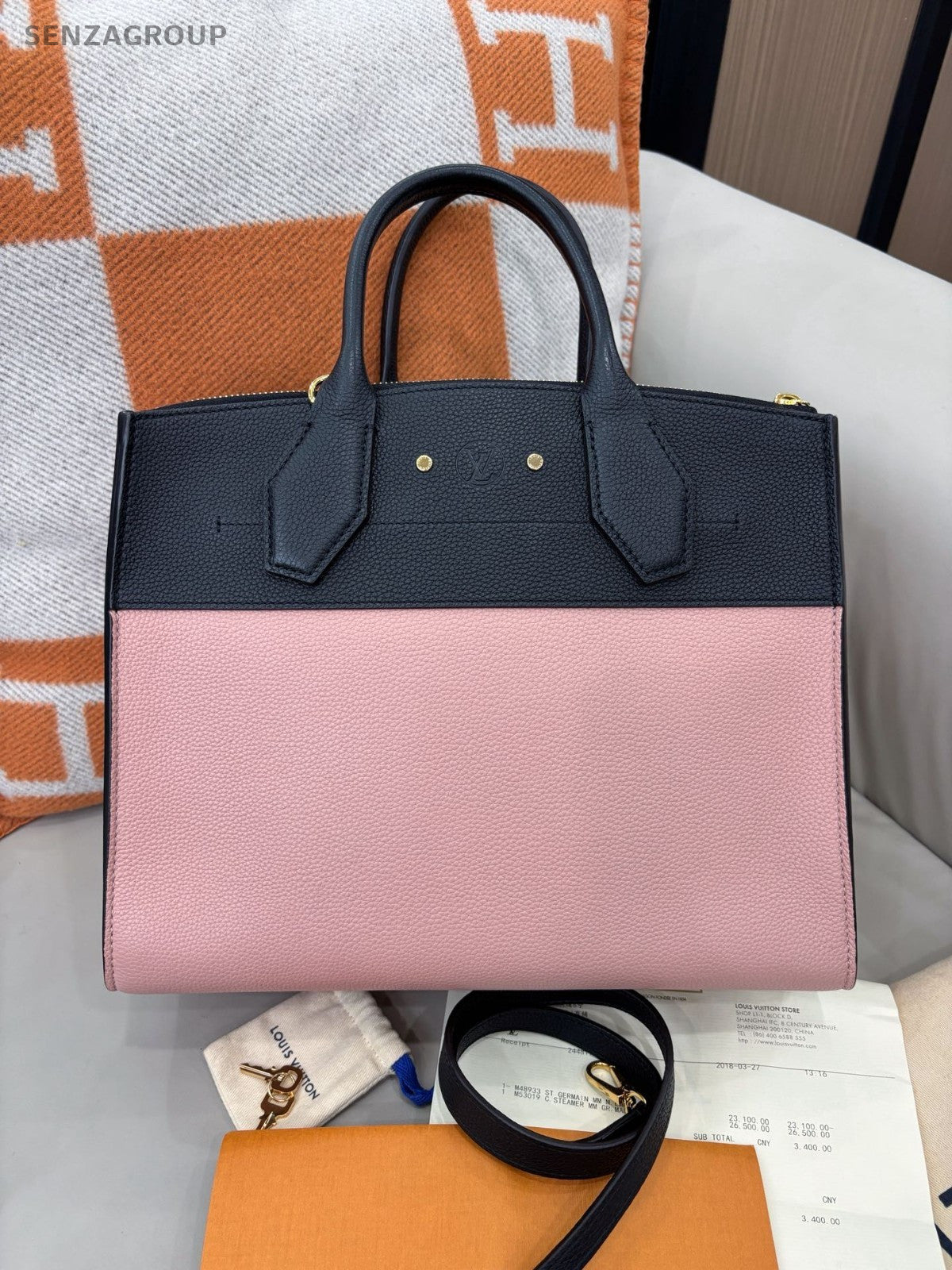 Louis Vuitton City Steamer Top Handle 2way Shoulder Handbag Pink Black Women