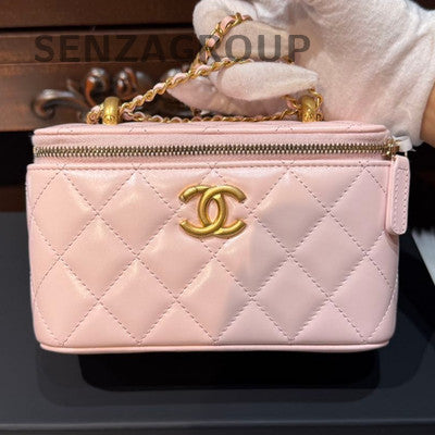 Chanel Pink Gold Double Pearl Long Box Chain Shoulder Crossbody Bag