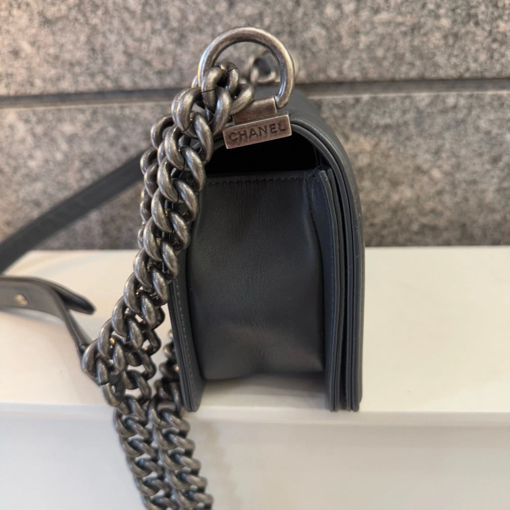 CHANEL Gray Calfskin Chevron LeBoy Small Shoulder Bag For Women