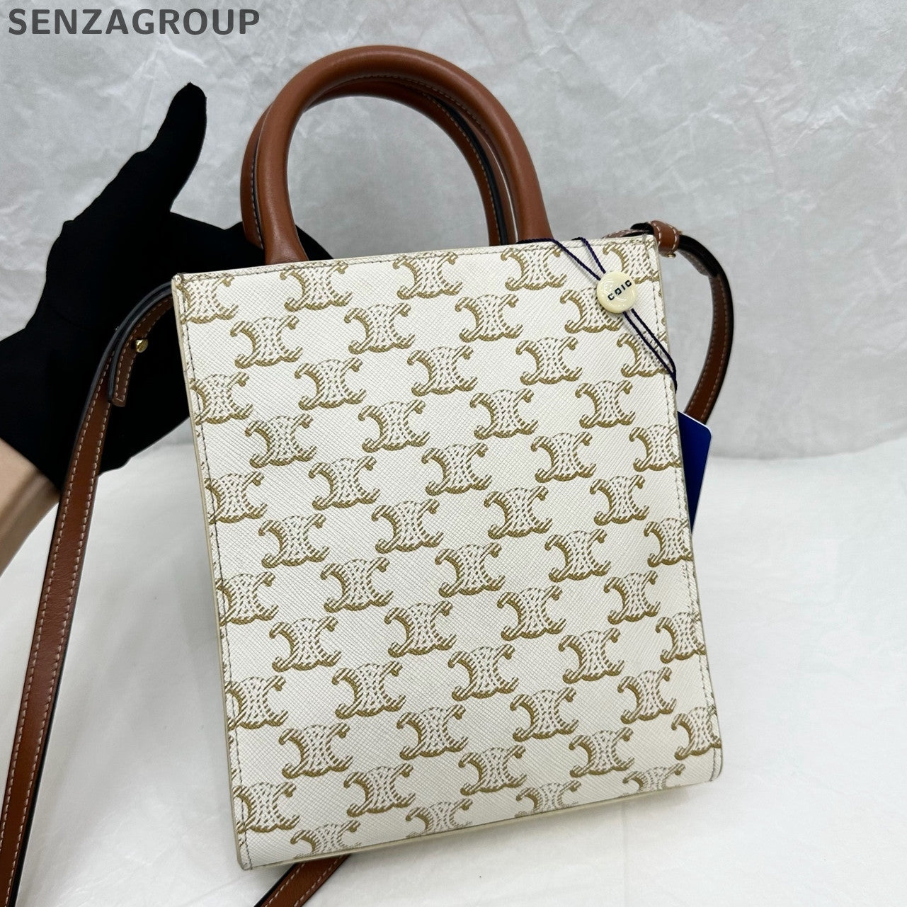 Celine Triomphe Mini Tote Bag in White Canvas - Women's Classic Handbag