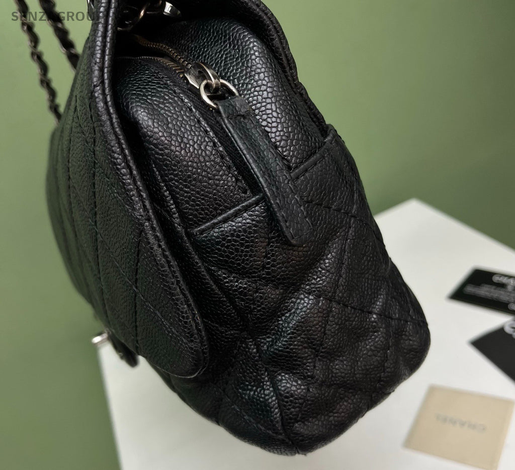 Chanel Classic Flap Chain Shoulder Bag Crossbody Diamond Black Silver Women