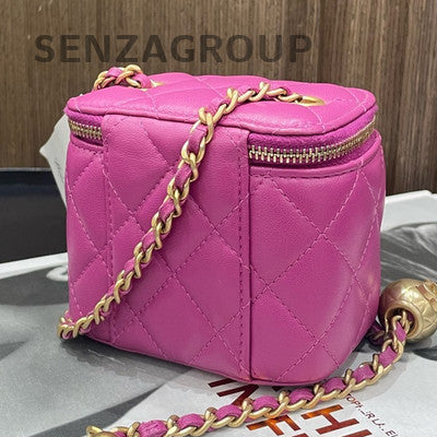 Chanel Gold Ball Mini Square Flap Bag Purple Quilted Leather Crossbody