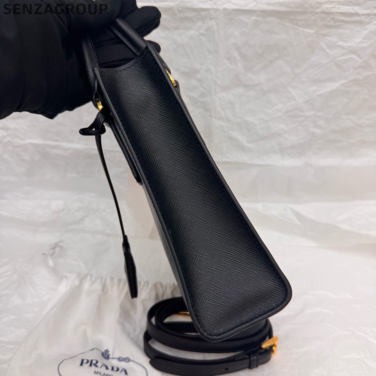 Prada Black Gold Mini Tote Handbag Shoulder Crossbody Bag Classic Women