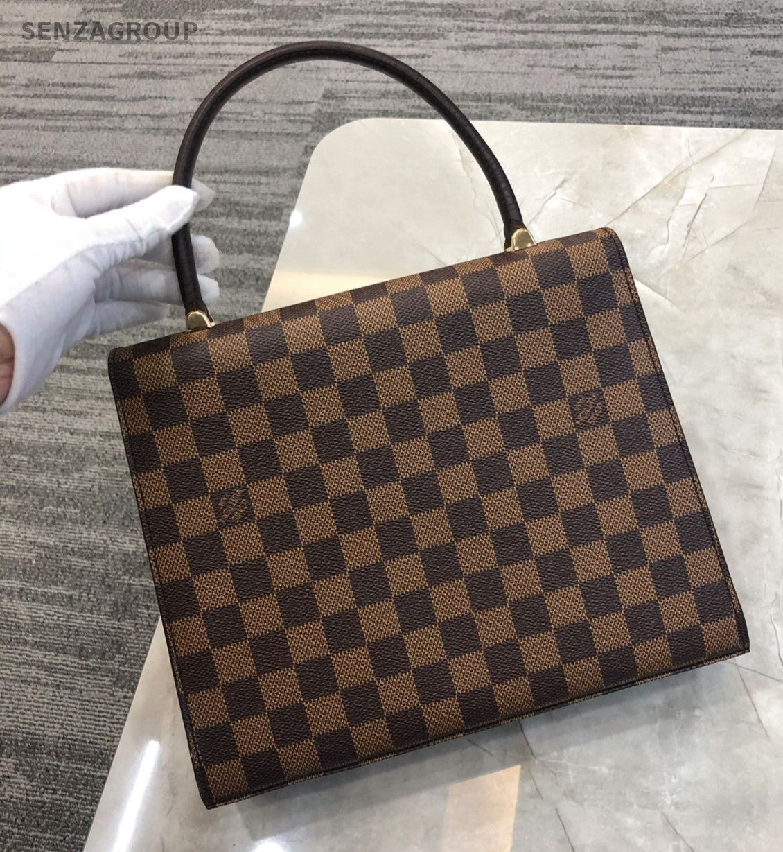 Louis Vuitton Kelly Damier Ebene Top Handle Handbag Brown Women