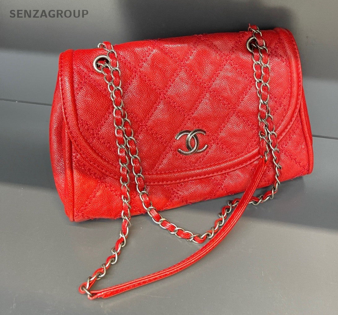 CHAEL Caviar Calfskin Chain Shoulder bag Diamond Pattern Red
