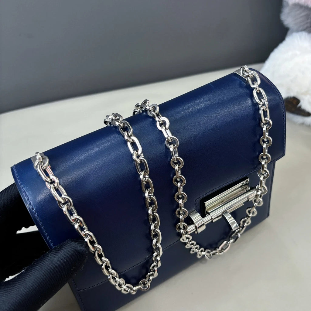 Hermes Verrou Mini Chain Shoulder Bag Blue Silver Used Women Classic
