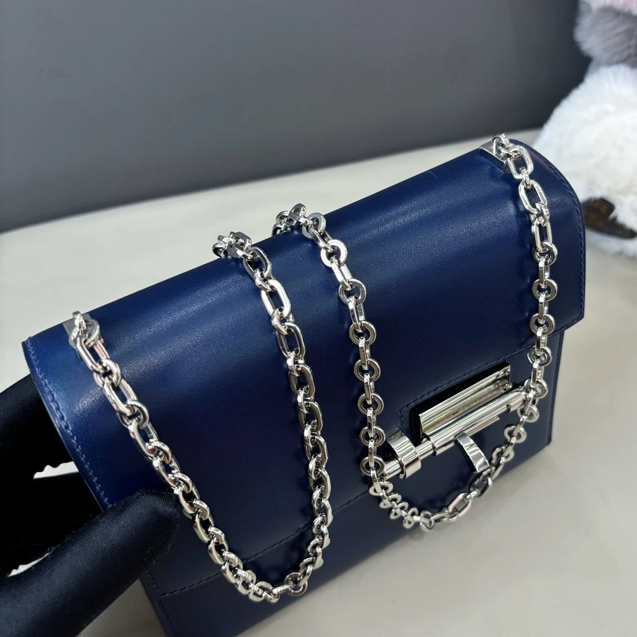 Hermes Verrou Mini Chain Shoulder Bag Blue Silver Used Women Classic