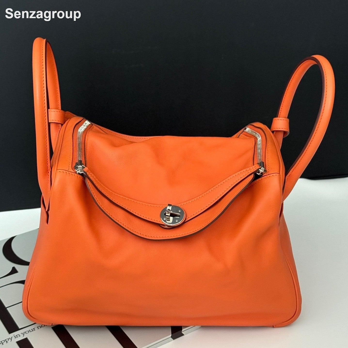 Hermes Lindy30 Top Handle Shoulder Bag Orange Silver Women Classic Fashion