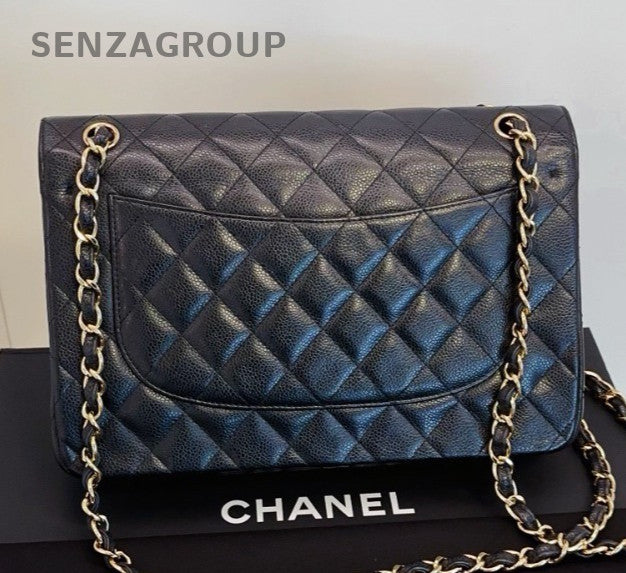 Chanel Classic Flap Jumbo Chain Shoulder Bag Black Gold Diamond Women Fashion